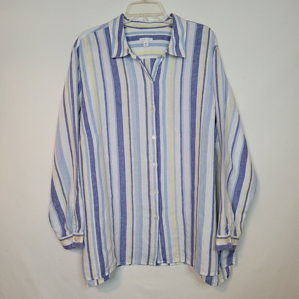 J Jill Love Linen Shirt Plus 4X Striped Relaxed Tunic Button Up Nautical Coastal